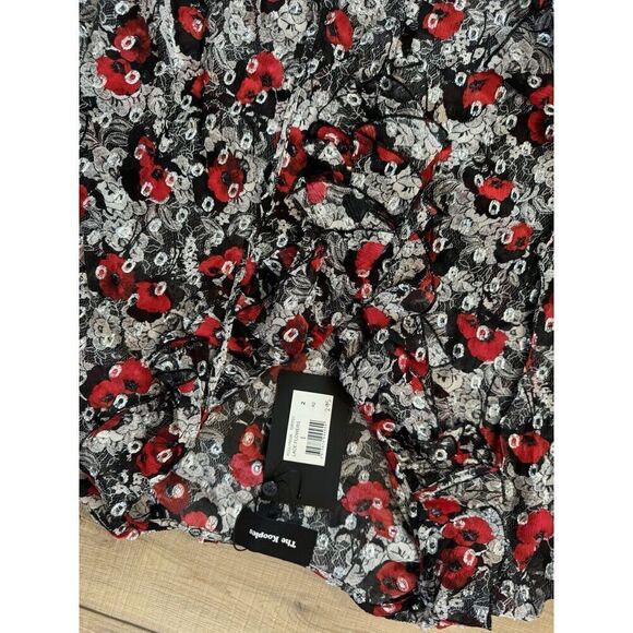 The Kooples Red Silver Black Lulu rose Printed Shirt Blouse top 2 NWT medium - Picture 3 of 8